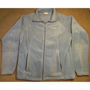 COLUMBIA FLEECE JACKET Woman's‎ Large LIGHT BLUE Full Zip Long Sleeve MOCK Neck